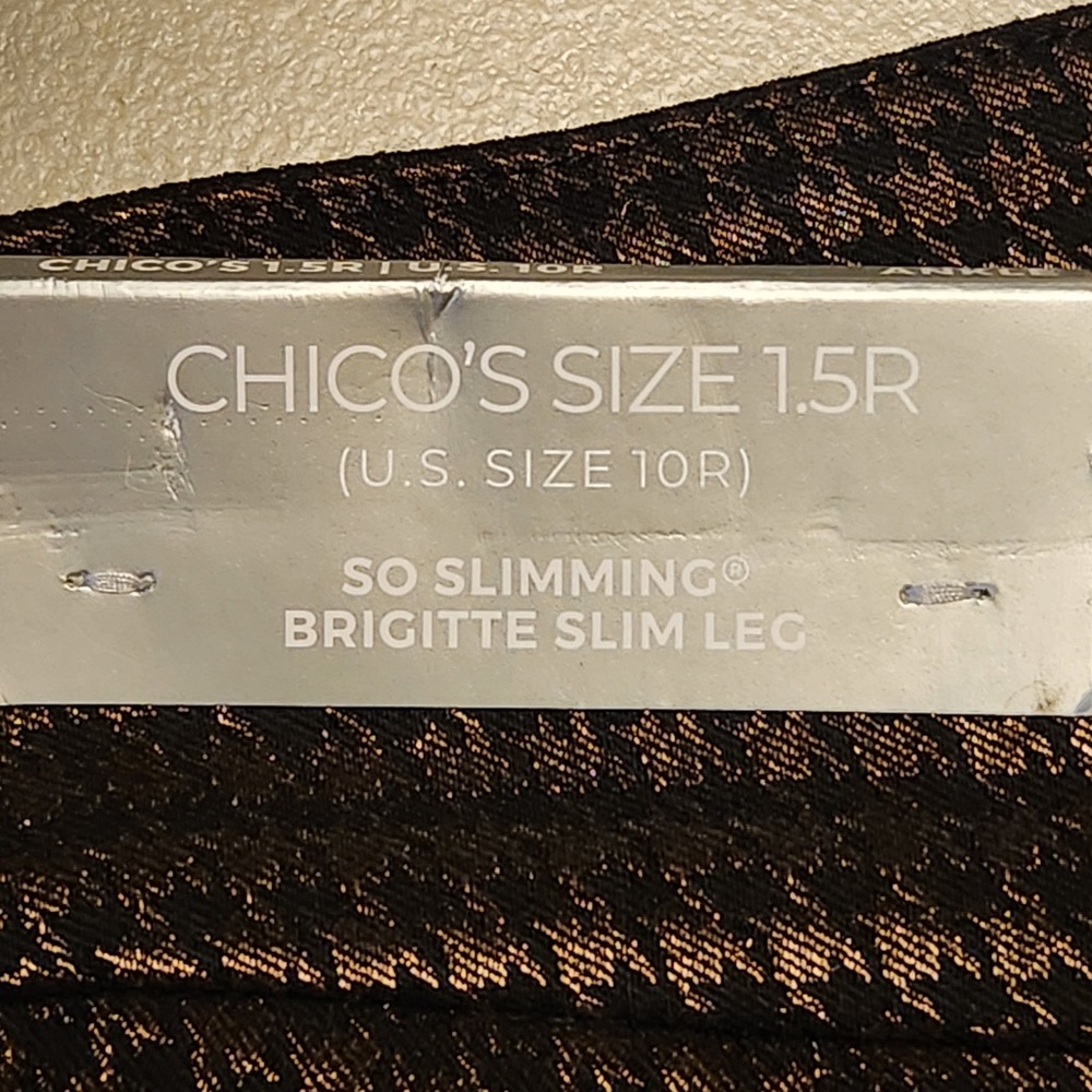 NWT Chico's So Slimming Brigitte Metallic Houndstooth Ankle Pants Tummy Control - Picture 6 of 7
